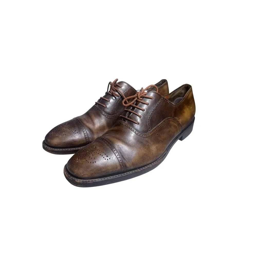 Salvatore Ferragamo Oxford Shoes Mens 11 2E Brown Leather Cap Toe Brogue Italy